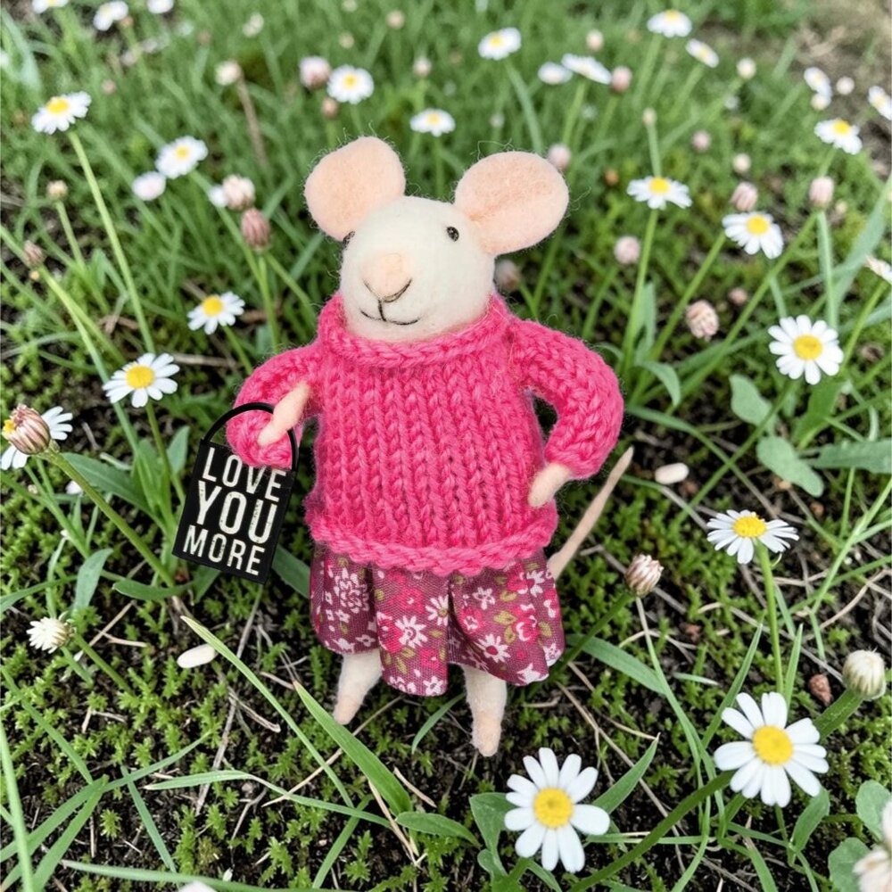 Love You More Felt Mouse Critter Ornament Primitives by Kathy